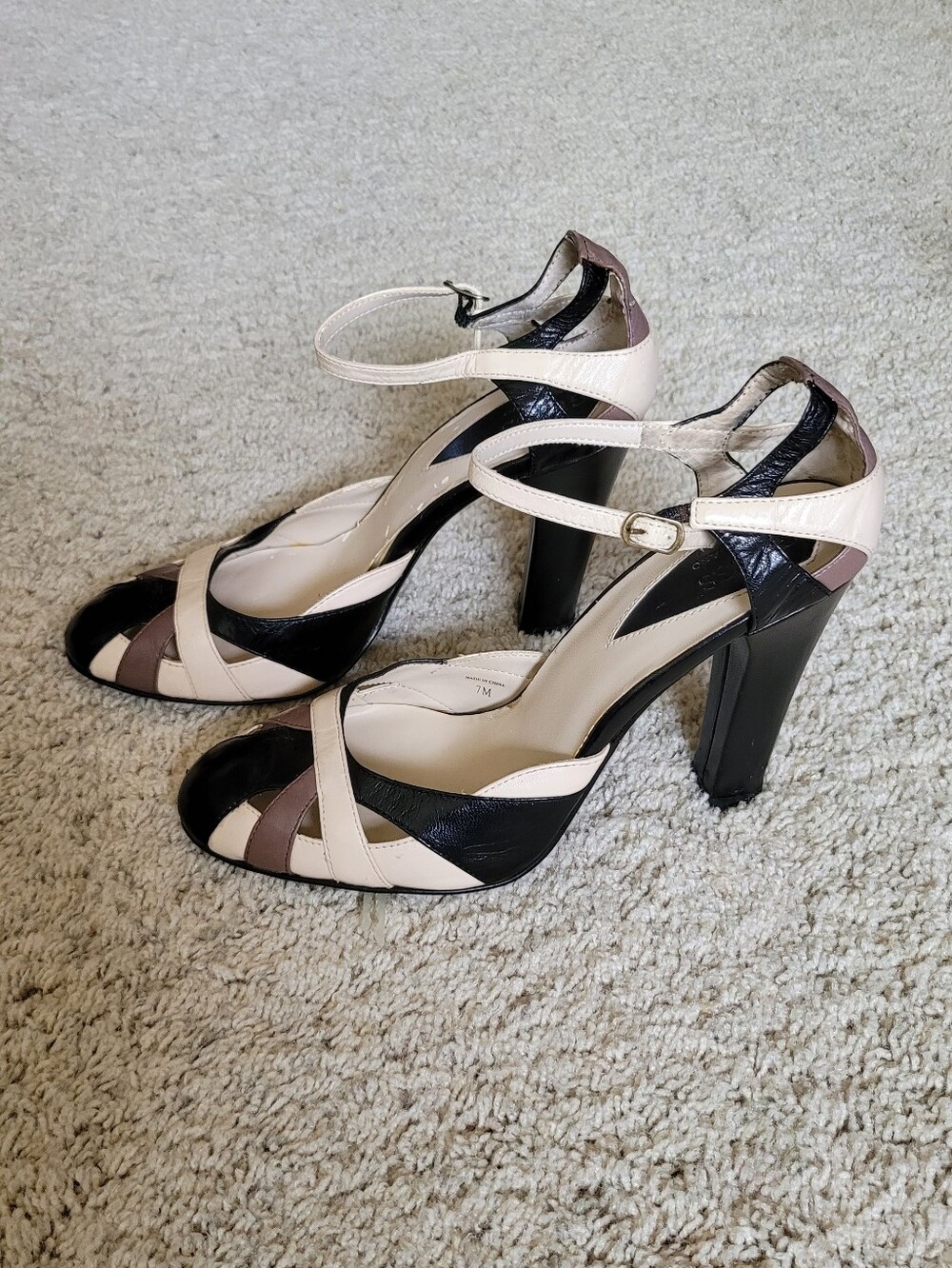 Guess Leather Pumps By Marchiano 4"  Wider  Heels  Ankle Strap.